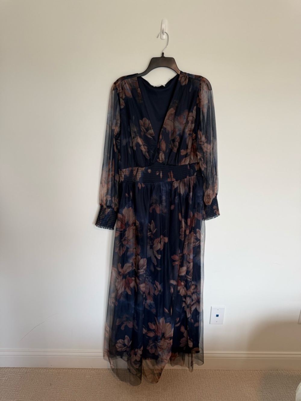 Baltic Born Floral Navy Maxi Dress with Sheer Sleeves